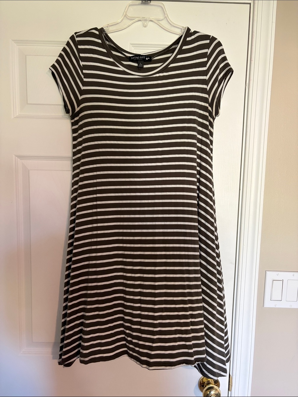 Living Doll Green and White Striped A-Line Mini Dress